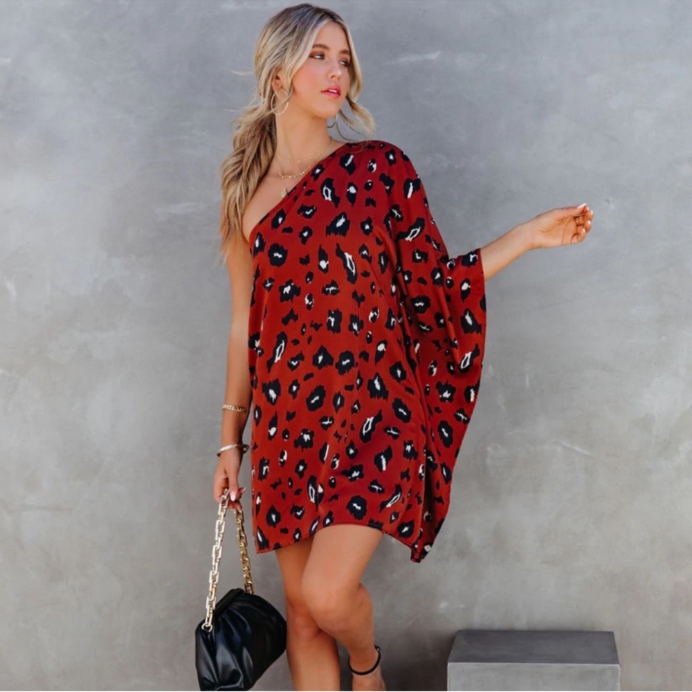 Vici Animal Print one shoulder dress in Rich Brown